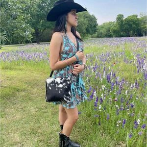 Cowhide Authentic Leather Crossbody Purse Bag with Black White Genuine Cow Hair